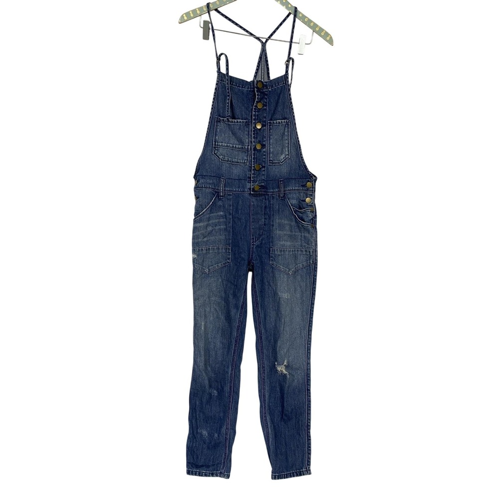 Billabong Denim Overalls Womens Small Blue Jean Bib Strappy Distressed 32x26